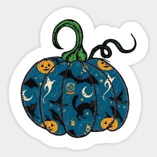 Vintage Classic Halloween Black Cat and Bats Scene Pumpkin Sticker